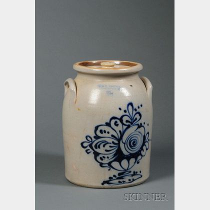 Stoneware Crock with Cobalt Compote of Flowers