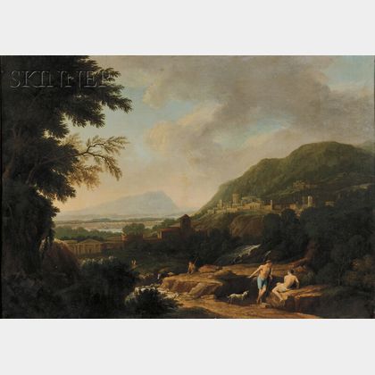Continental School, 17th Century Style View of Shepherds in a Classical Landscape