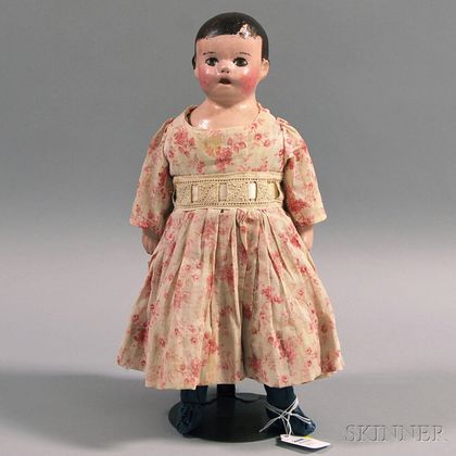 Alabama Cloth Molded Head Doll in a Pink and White Dress