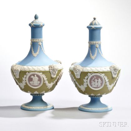 Sold at auction Two Wedgwood Four-color Jasper Dip Barber Bottles and ...