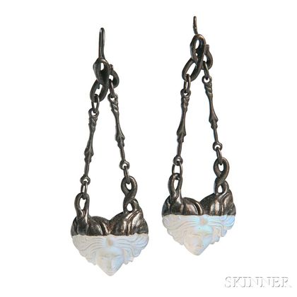 Art Nouveau Silver and Glass Earrings