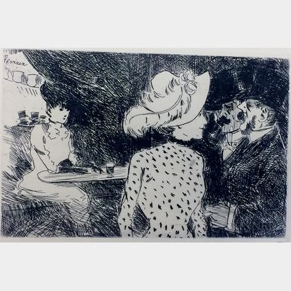 Four Drypoint Etchings: Jean Louis Forain (French, 1852-1931),Folies Bergeres II; Joseph Victor Roux Champion (French, 1871-1953),Mau