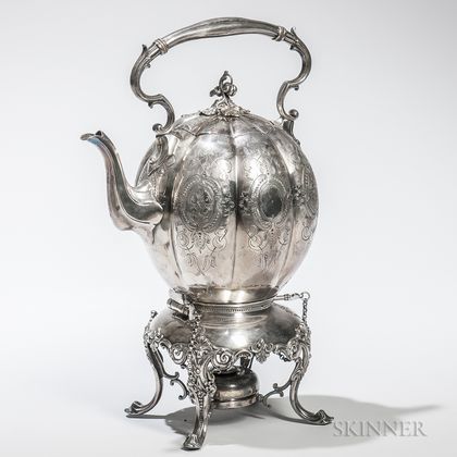 Silver-plated Lobed Hot Water Kettle on Stand