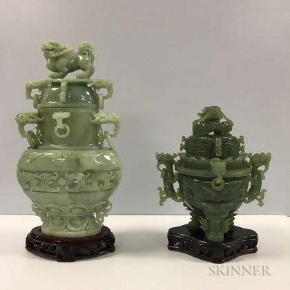 Two Hardstone Covered Vases