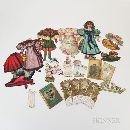 Collection of Lithographed Paper Dolls and Victorian Ephemera. Estimate $100-150