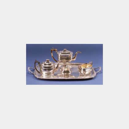Four-piece Assembled Silver Plated Tea Service with a Tray. 