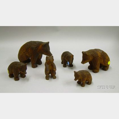 Six Carved Wood Bear Figures