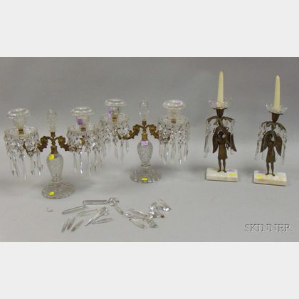 Pair of Empire Gilt-metal Figural Candlesticks and a Pair of Gilt-metal Mounted Colorless Cut Glass Two-Arm Can... 