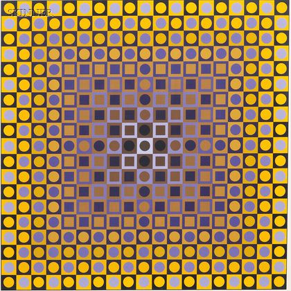 Victor Vasarely (French/Hungarian, 1906-1997) Two Compositions in Gold