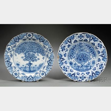 Two Dutch Delft Blue and White Chargers