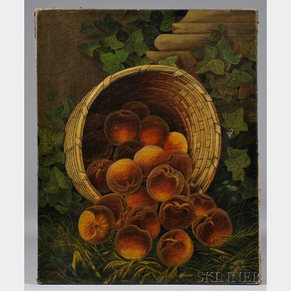 American School, 19th Century Still Life with Overturned Basket of Peaches