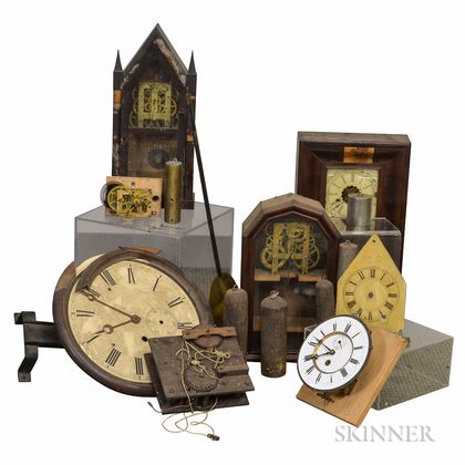 Group of Clock Parts, Movements, Dials, and Cases