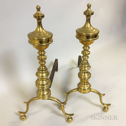Pair of Ring-turned Brass Andirons
