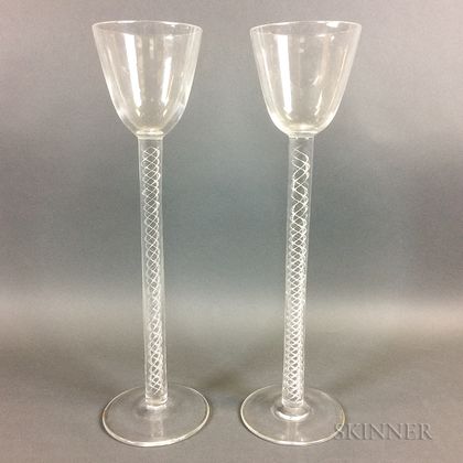 Two Tall Steuben Crystal Wineglasses