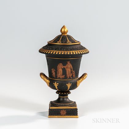 Wedgwood Gilded and Bronzed Basalt Vase and Cover