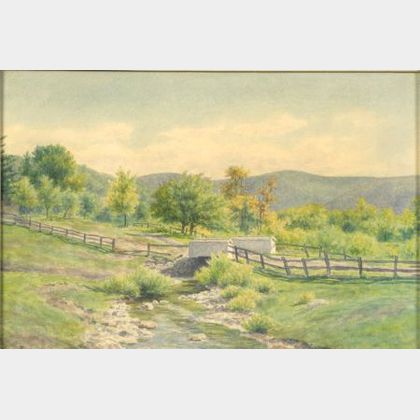 Armin Buchterkirch (American, b. 1859) Footbridge Through a Country Pasture