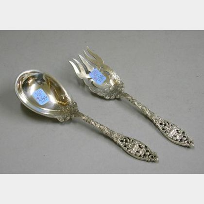Reed & Barton Sterling Silver Labors of Cupid Motif Pattern Salad Spoon and Fork. 