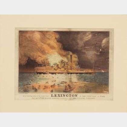 Nathaniel Currier, publisher (American, 1813-1888) Awful Conflagration of the Steamboat LEXINGTON In Long Island Sound on Monday Eve 