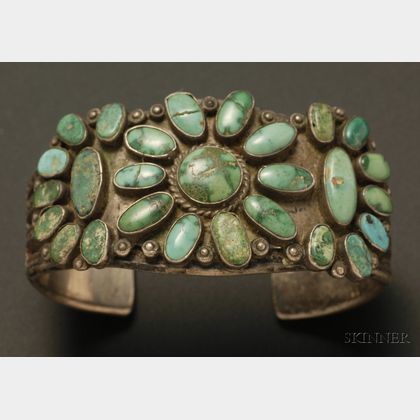 Southwest Silver and Turquoise Cluster Bracelet