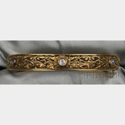 Art Nouveau 14kt Gold, Sapphire, and Diamond Bracelet