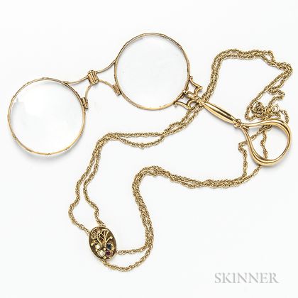 14kt Gold Lorgnette and 14kt Gold Chain and Slide