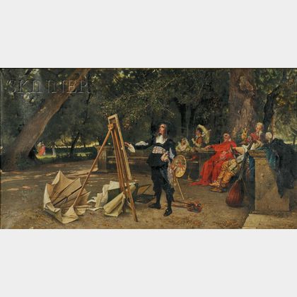 Achille Guerra (Italian, 1832-1903) Salvator Rosa Painting in the Villa Borghese Gardens