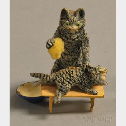 Austrian Miniature Cold-painted Bronze Cat Washing Another Cat Figure