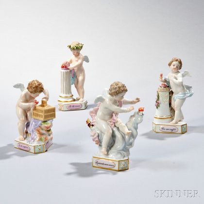 Four Meissen Porcelain Motto Figures