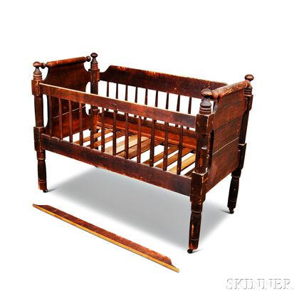 Classical Brown-painted Pine Crib