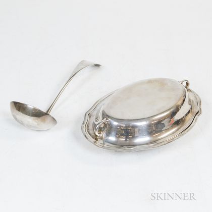 Gorham Sterling Silver Covered Tureen and a Coin Silver Ladle