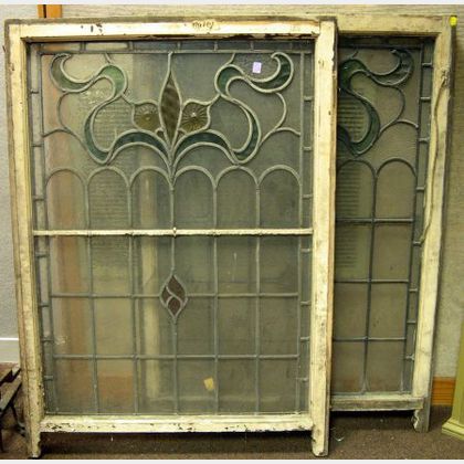 Pair of Victorian Architectural Leaded Glass Windows. 