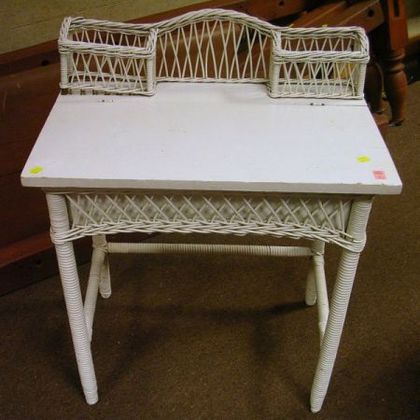 Childs White Painted Wicker Writing Desk. 