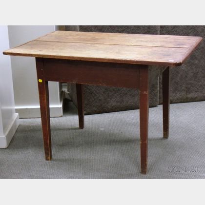 Scrubbed Breadboard-top Red-painted Tavern Table with Tapering Legs
