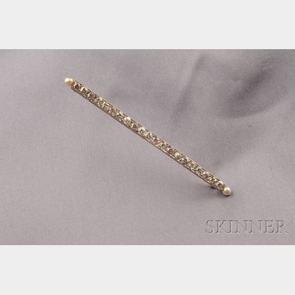 Edwardian Diamond and Seed Pearl Bar Pin