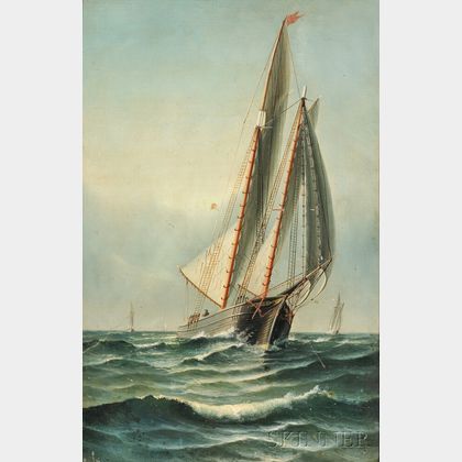 Willis Henry Plummer (American, b. 1838/9) Schooner Under Sail