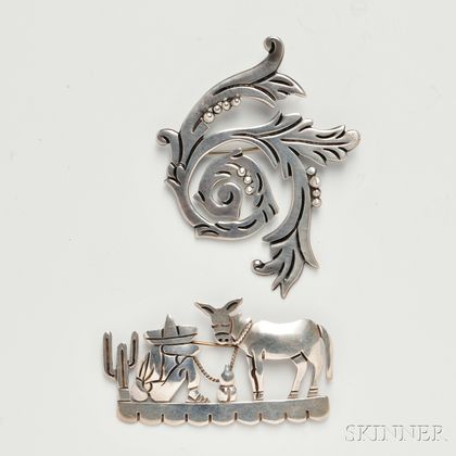 Two Maricela Silver Brooches 