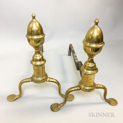 Small Pair of Brass and Iron Lemon-top Andirons