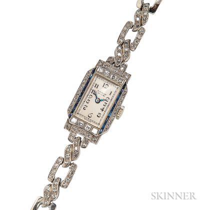 Art Deco Platinum and Diamond Wristwatch, Gubelin