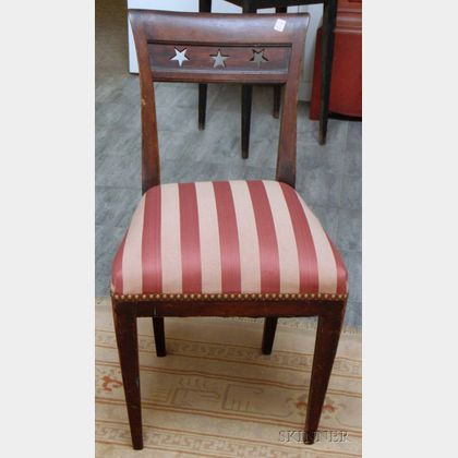 Classical Upholstered Cherry Side Chair with Pierced Star Pattern Crest. 