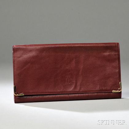 Vintage le Must de Cartier Maroon Leather Envelope Clutch