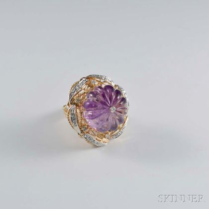 14kt Gold, Carved Amethyst, and Diamond Cocktail Ring