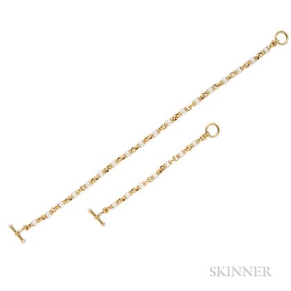 14kt Gold and Cultured Pearl Necklace and Bracelet