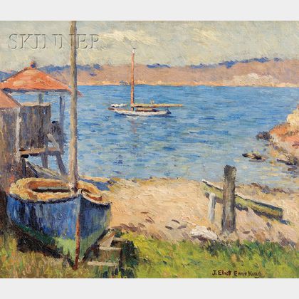 Joseph Eliot Enneking (American, 1881-1942) Rockport Shore with Sailboats