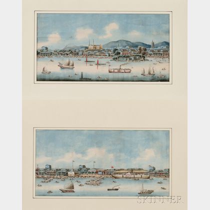 China Trade School, 19th Century Lot of Two Works: The Bund at Shanghai