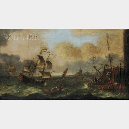 Continental School, 17th/18th Century Dutch Galleon Coming Ashore
