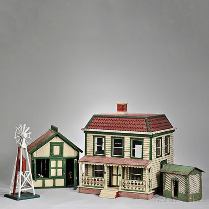 Paint-decorated Toy Farmhouse and Stable