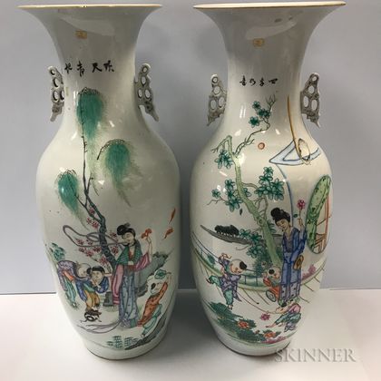 Two Large Enameled Porcelain Vases