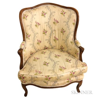 French Provincial Upholstered Walnut Bergere