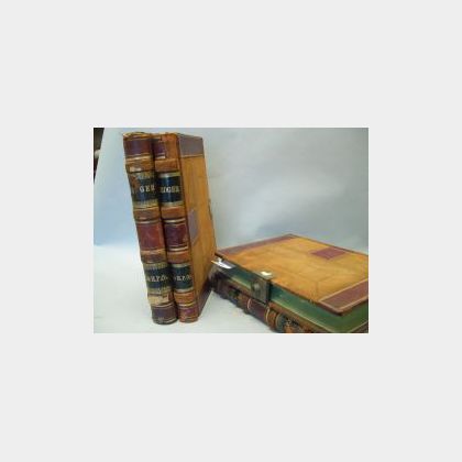 Set of Four 19th/20th Century H. & H.P. Co. Gilt Tooled Leather-Bound Locking Ledger Books. 