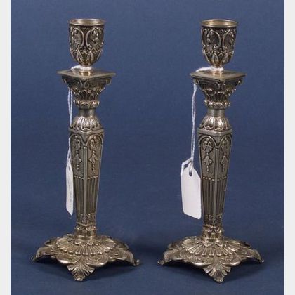 Pair of Continental Neoclassical-style .800 Silver Tapersticks